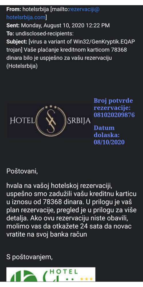 Hotel Srbija phishing 1/2