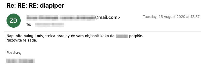 Phishing email u kom direktor nalaže da se napravi nalog za uplatu