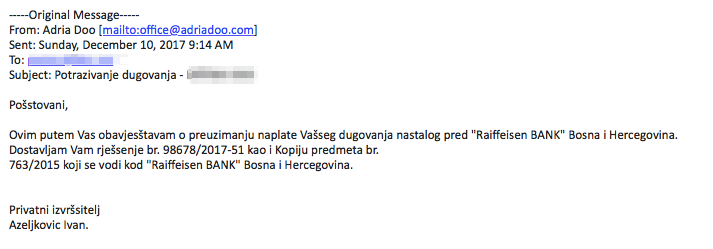 Phishing email izvršitelj Azeljković